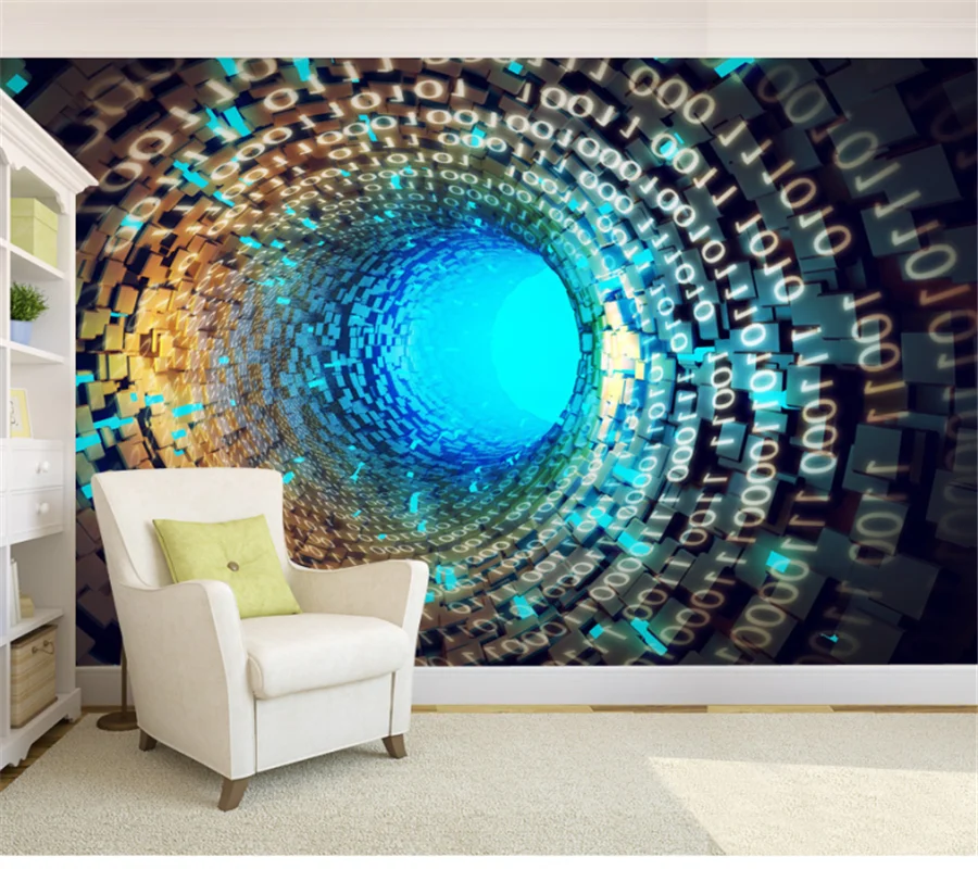 

wellyu Custom mural creative three-dimensional 3d extended space tunnel background TV living room background wallpaper