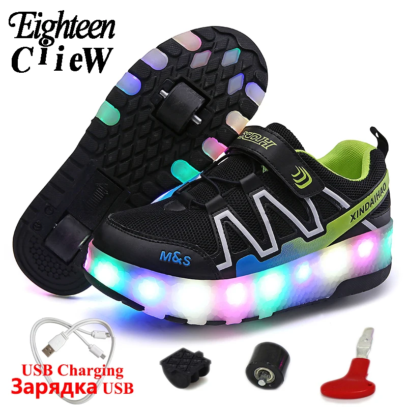 

Size 28-40 Glowing Sneakers with Backlight Roller Luminous Sneakers USB Charging Switch Roller Skate Shoes for Children