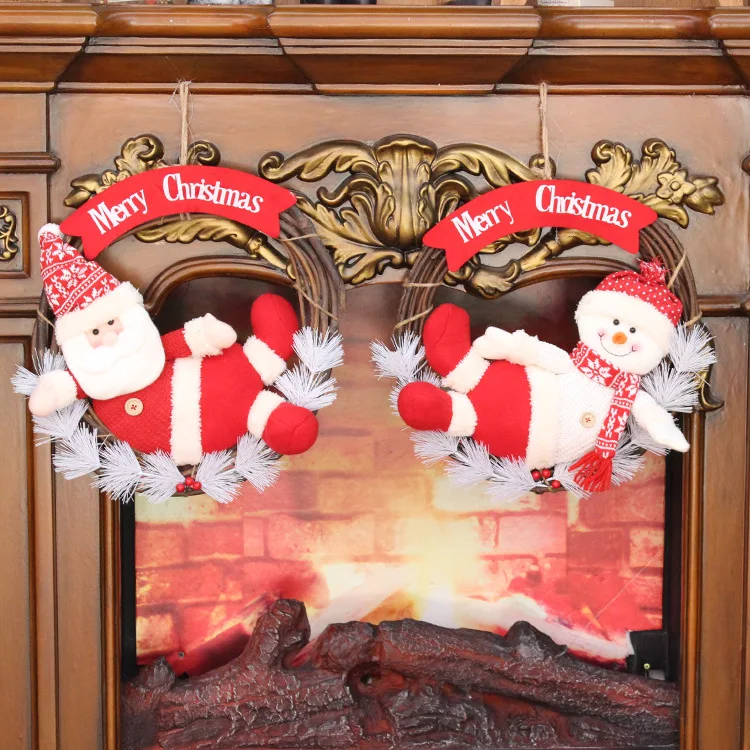 

Red Christmas Decor Door Wreath Santa Claus Snowman Vine Circle Pendant Wreath Garland Rattan Festival Gifts Party Home Decor