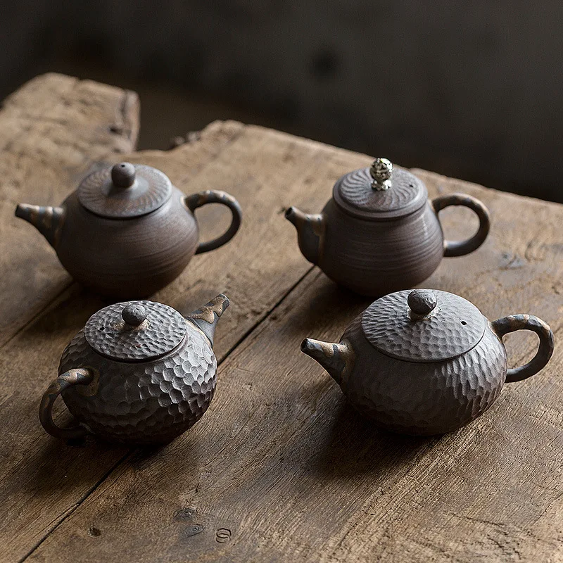 

Грубая керамика, чайный горшок, позолоченный Железный глазурь с прямой ручкой, старинный семейный чайный набор ручной работы, чайный чайник...