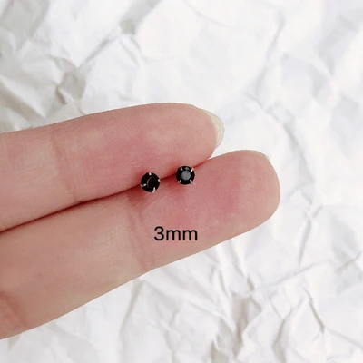 3mm Красивый комплект из 3/4/5/6/7/8 мм круглые серьги-гвоздики мужской женский черный сапфировые серьги реальные 925 пробы Серебряные серьги для Для мужчин Для женщин - Цвет камня: 3mm