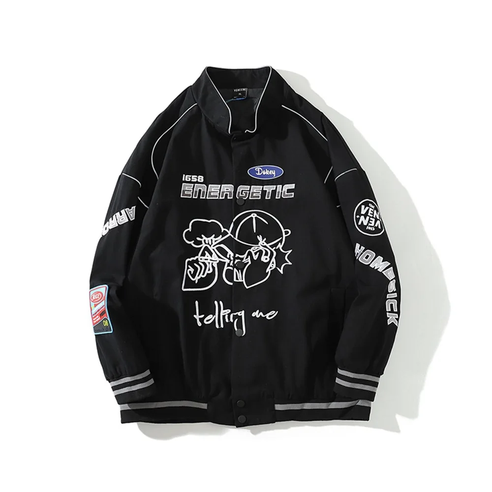 

FMZXG Hong Kong style cartoon European American high street hip hop tide brand current reflective Baseball Jacket loose casual