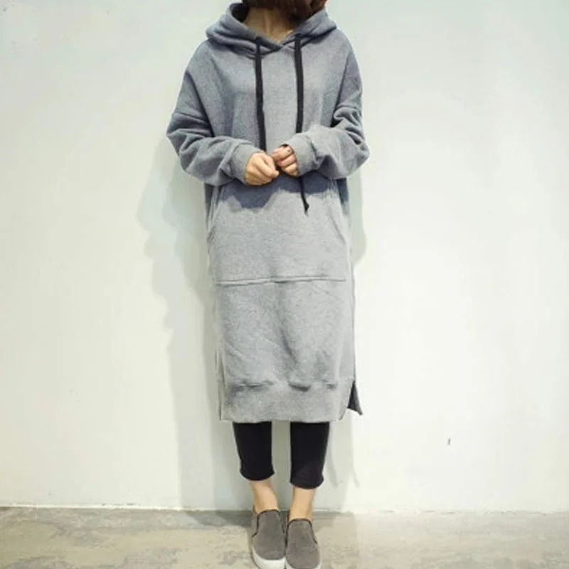 

Women Plus Size Winter Hoodie Medium Length Casual Oversized Broadcloth Sweatshirt Pullovers Lady Clothing