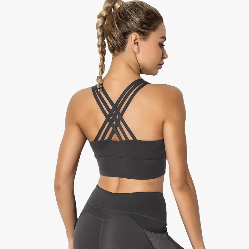 

Women Activewear Push Up Gym Fitness Sports Bra Sports Top Shockproof Running Bras Padded Back Cross Workout Yoga Bra