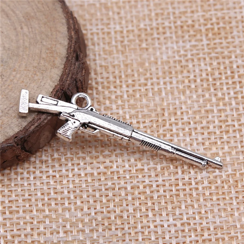 

free shipping 36pcs 45x11mm antique silver machine gun charms diy retro jewelry fit Earring keychain hair card pendant