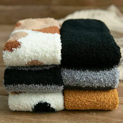 

1 pair of Plush Coral Fleece Socks Female Tube Socks Autumn Winter Cat Claws Cute Thick Warm Sleeping Floor Sleep Socks Women