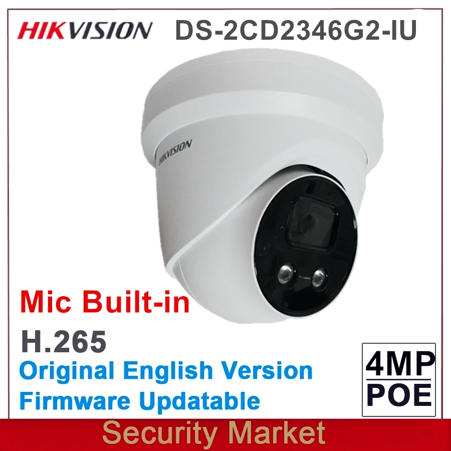 Оригинальный Hikvision с логотипом 4MP DS 2CD2346G2 IU POE ИК Встроенный микрофон AcuSense