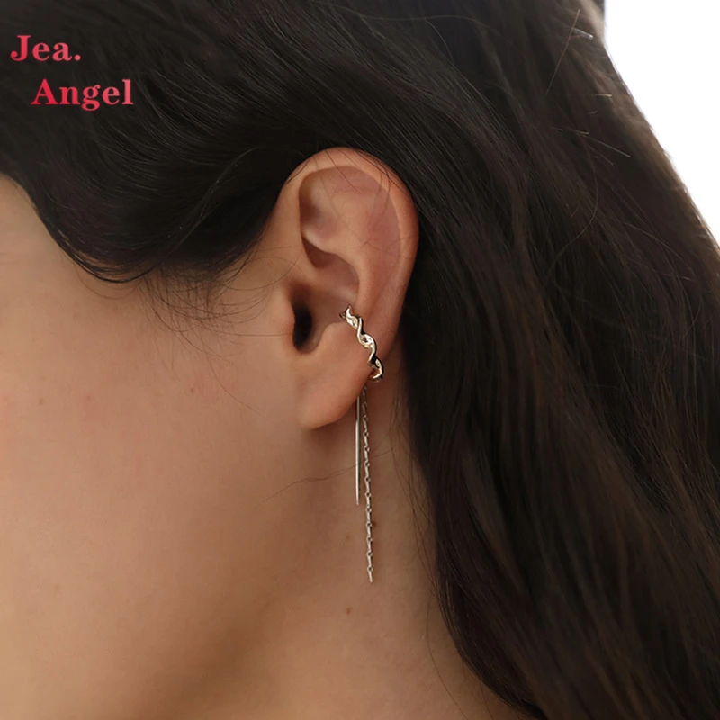 

Jea.Angel 925 Silver Punk Link Chain Tassels Ear Clips Earring for Women Rock Ear Cuff No Piercing Jewelry Accessories