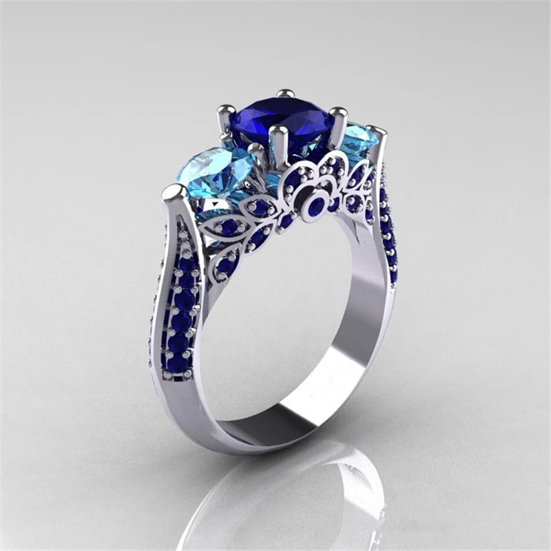 Кольцо Anillo De с синим сапфиром и бриллиантами для женщин Bizuteria of Bague или Jaune, аметист, бриллиантовое кольцо из обсидиана, нефрита, 6, 7, 8, 9, 10