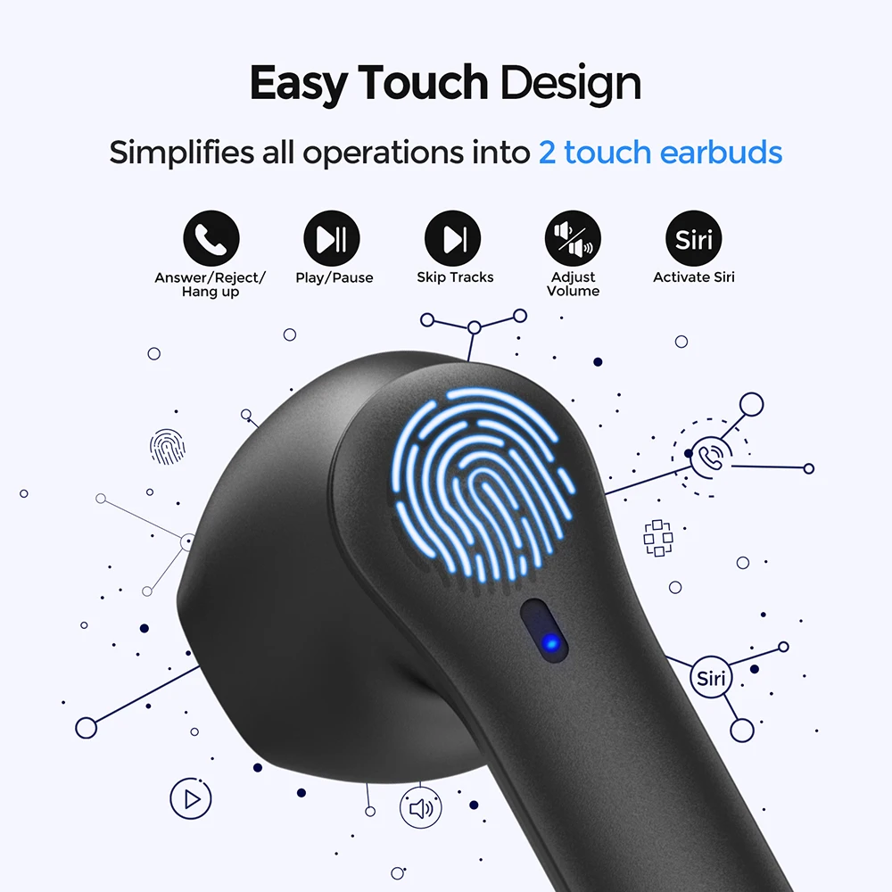 Mpow MX1 Wireless Headphone Hi-Fi Stereo Bluetooth Earphone with 4 Mics Noise Cancelling Touch Control In Ear Headset for Phone |