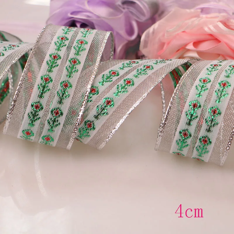 4cm2yard Аксессуары для творчества, лента с проволочным краем, Жесткая сетка, лента, Золотая и Серебряная лента, декоративная подарочная коробка с деревом, упаковка с бантом - Цвет: 4cm2yard