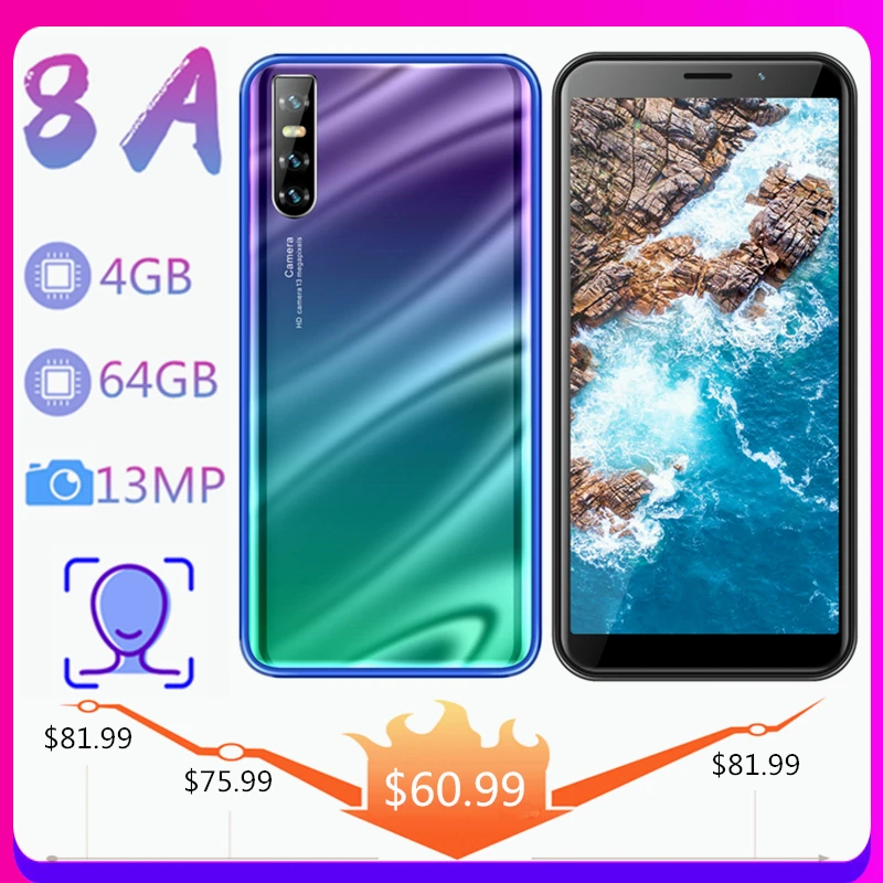 Смартфоны 8A Android Celulares 4 Гб RAM 64 ROM 13 + 5 Мп 6 0 дюйма распознавание лица
