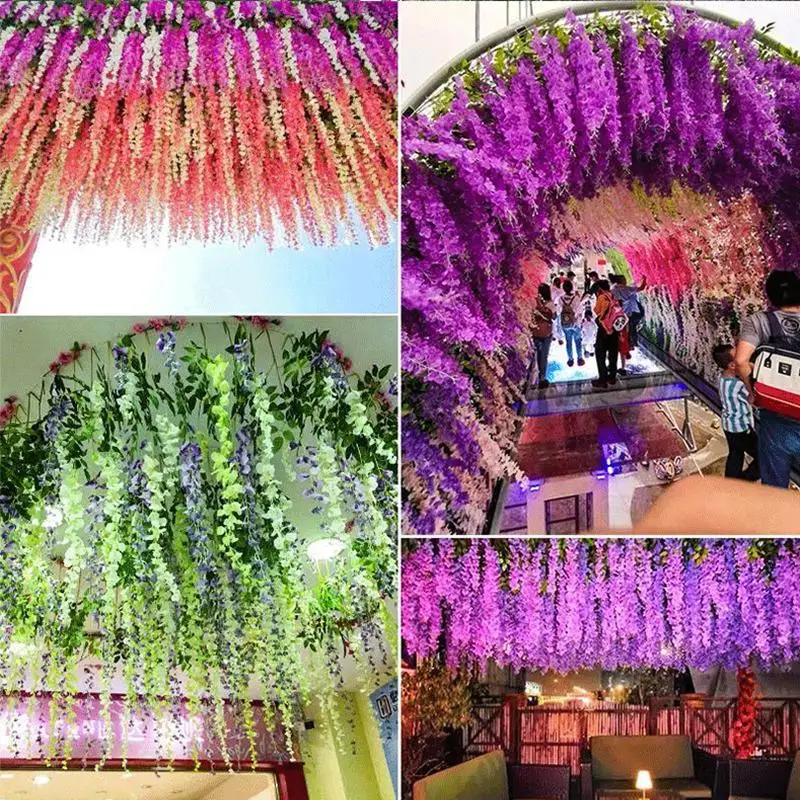 12pcs wisteria artificial flowers hanging garland vine rattan fake flower string silk flowers for home garden wedding decoration free global shipping