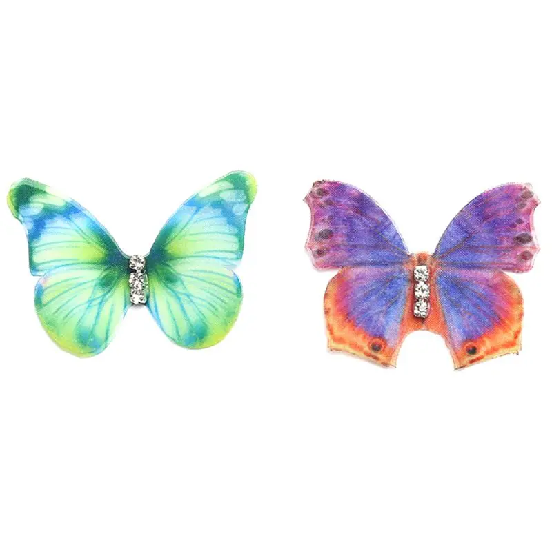 

50Pcs Gradient Color Organza Fabric Butterfly Appliques 38Mm Translucent Chiffon Butterfly for Party Decor, Doll Embellishment