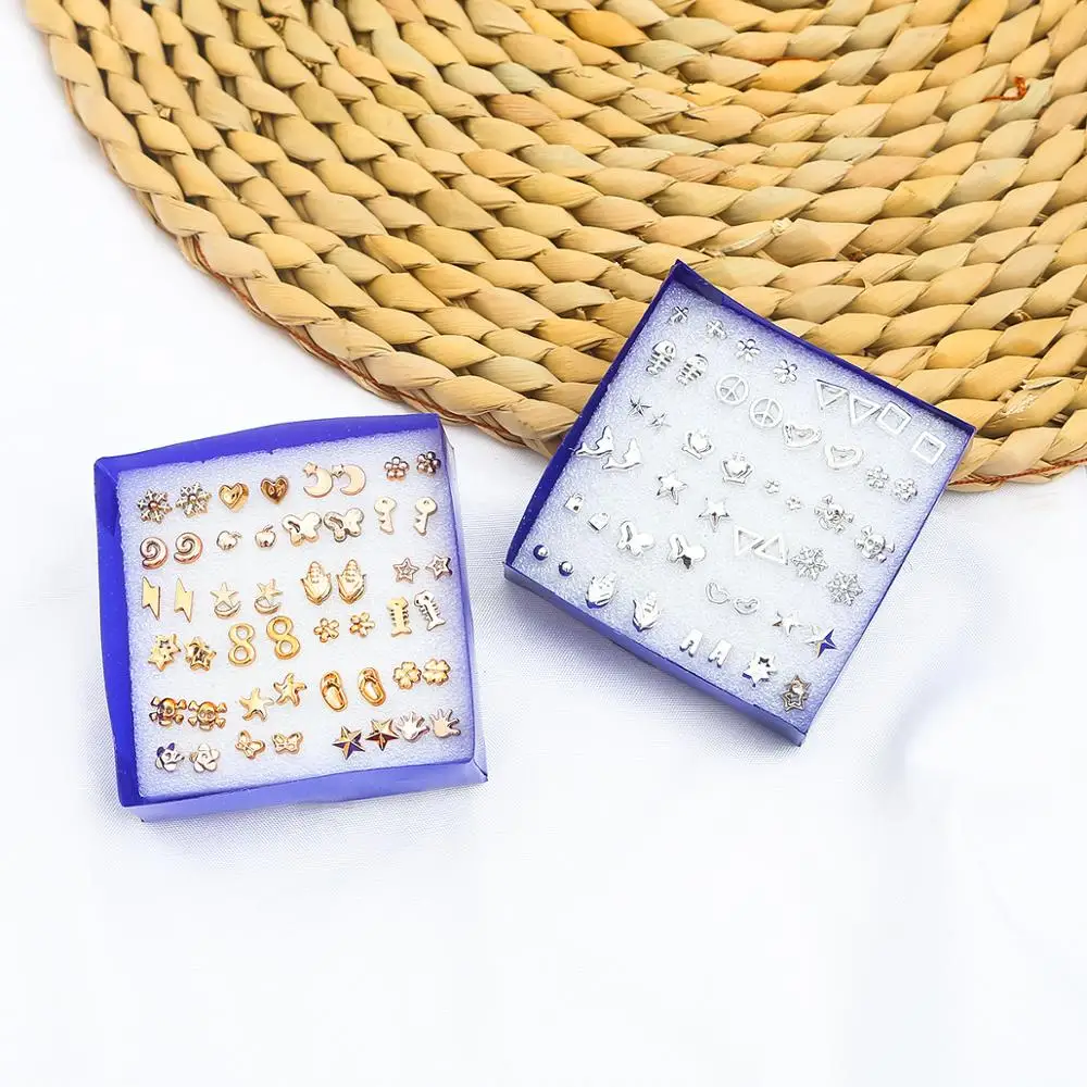 Серьги гвоздики унисекс с металлическим покрытием 24 пары/компл.|Серьги-гвоздики|