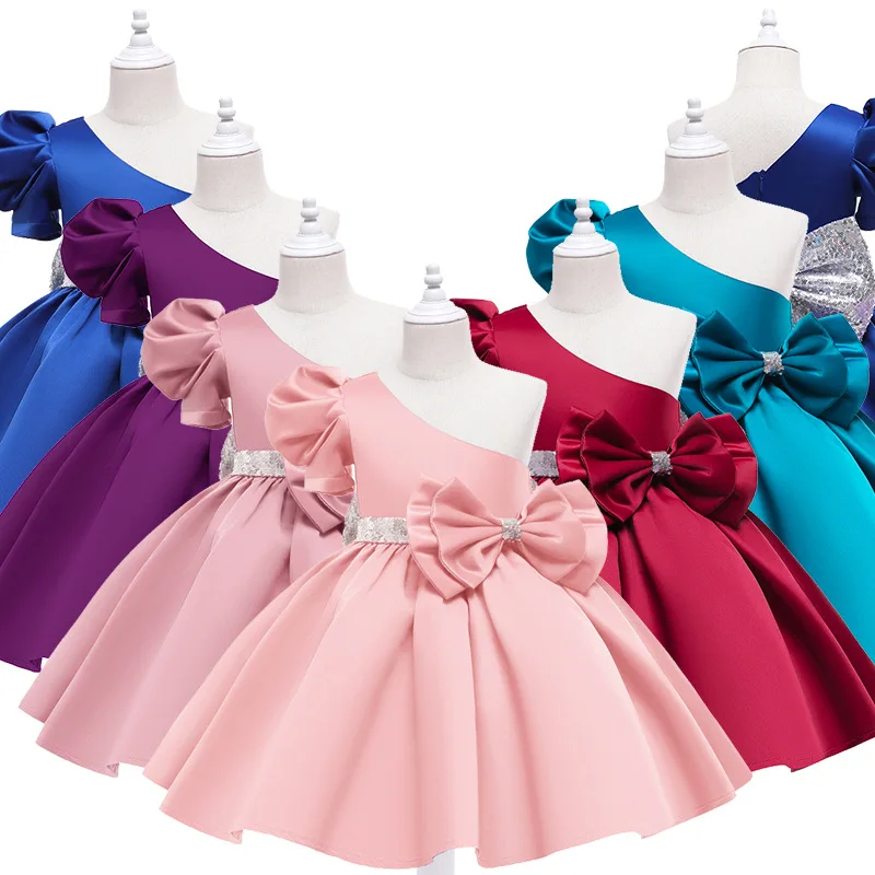 

Girls Toddler Single sleeve Dress Flower Kids Bow Formal Princess Wedding Baptism Tulle Ball Gown Party Costume Tutu