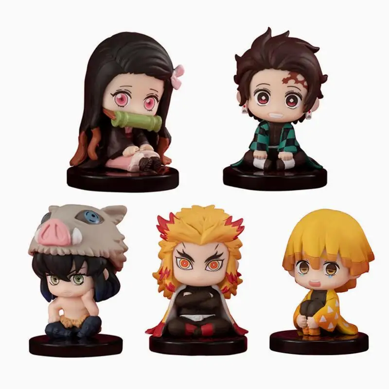 

5 Style/Set Q Version Demon Slayer Sitting Ghost Doll Tanjiro Nidouzi Inosuke Zenizu Figure Action Figure Movie Model Toys Doll