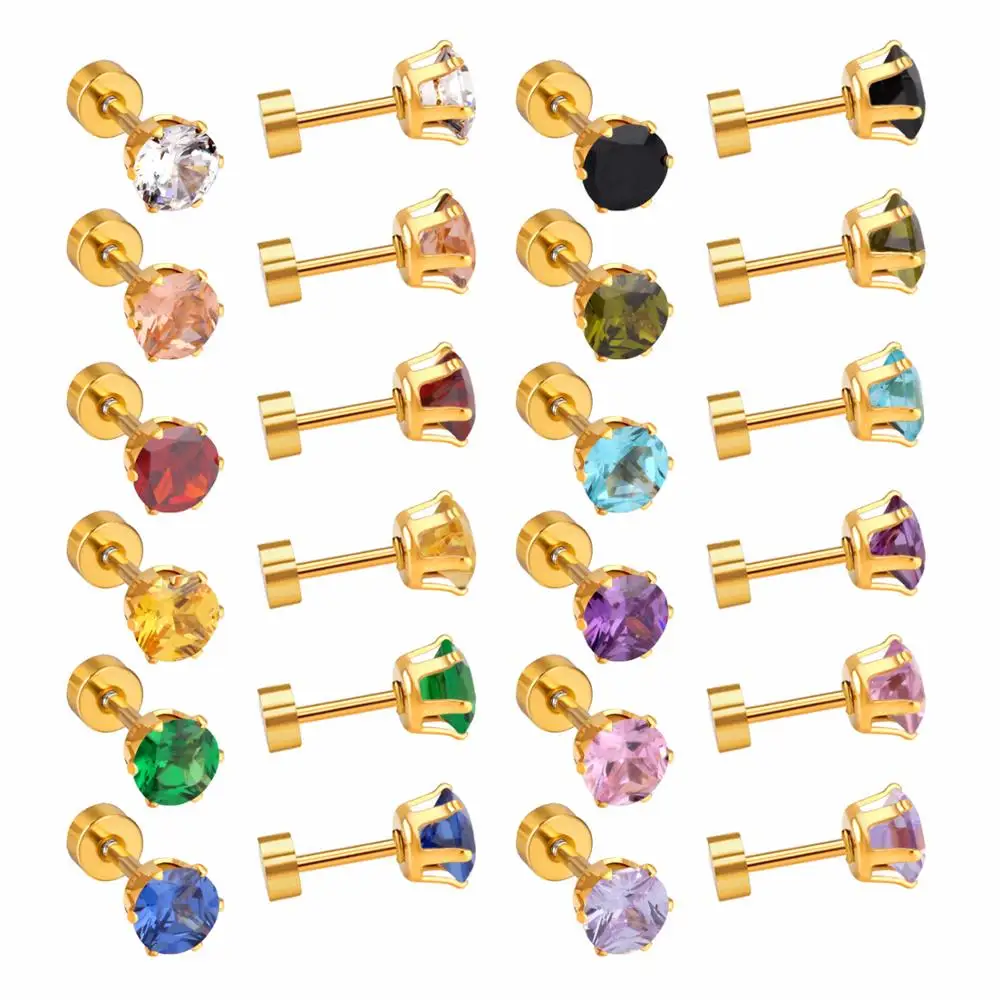 

LUXUKISSKIDS Fashion Jewellery Colorful Zircon Round Stainless Steel Jewelry Earrings Set For Women Gold Stud Earring brincos