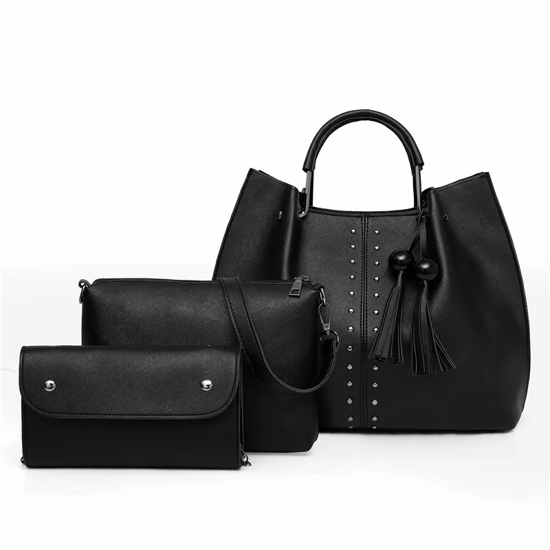 

2019 New Fashion Women's Bag Solid Color Simple Mother and Child Three Piece Set Single Shoulder Slant Span Bag