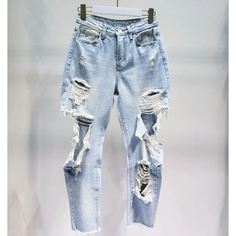 GETSRING/женские джинсы женские рваные джинсовые штаны с высокой талией до щиколотки