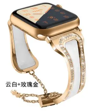 Металлическая полимерная цепь из нержавеющей стали ремешок для Apple Watch Band 38 мм/42 мм/44 мм/40 мм Металл с алмазным ремешком для iwatch серии 432 - Цвет ремешка: Rose gold