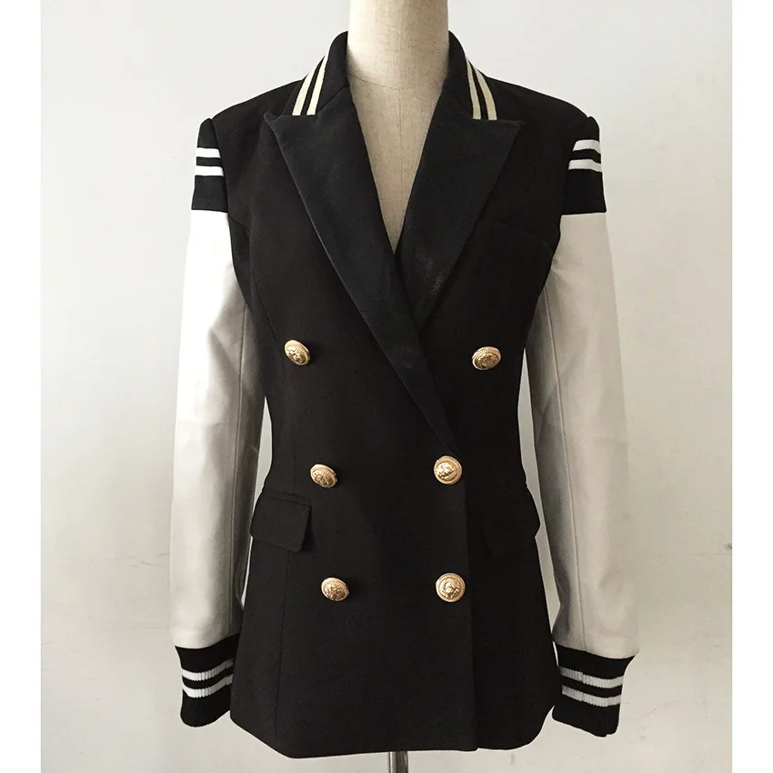 

MSXU Women Cool Contrast PU Leather Patchwork Sheath Slim Large Size Coat Jacket Blazer Business Suit