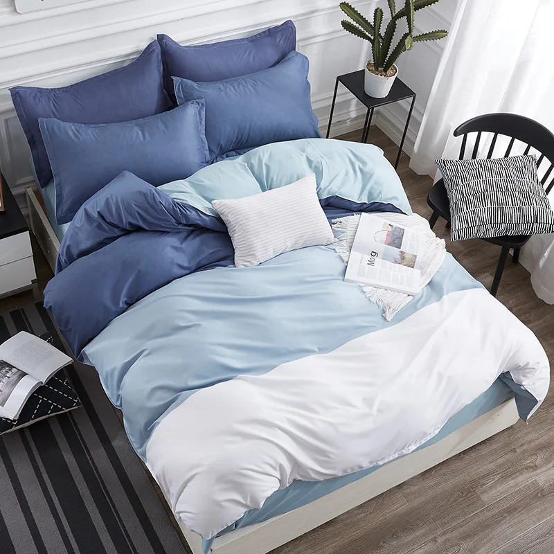 

Light Dark Blue Bedding Set Duvet Cover Set Pillowcase Home Textiles 2/3pcs Bed Linen King Queen Size Dropshipping Fashion