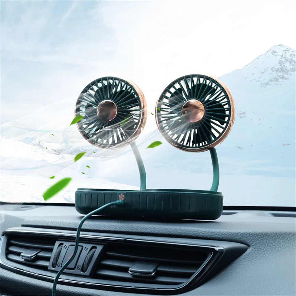 Dual Heads Mini Usb Fan 3 Speed Car Adjustable Cooling 360 Degree Rotating Auto Fan For 24v Cooling Fan System Cooling