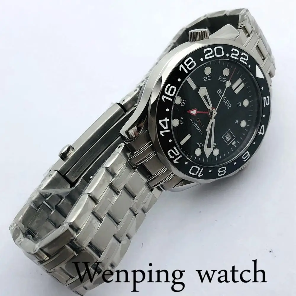 Bliger 41 мм Серебряный чехол сапфировое стекло Керамическая рамка черный циферблат