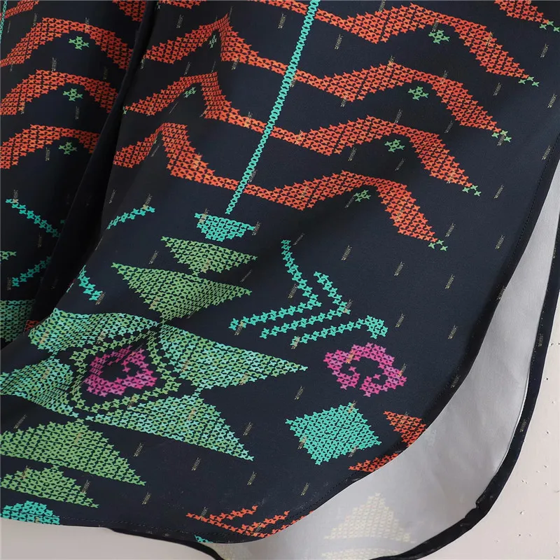 

Za 2021 Print Midi Shirt Dress Women Vintage Long Sleeve Summer Dress Chic Asymmetric Hem Side Vents Button Women Dresses Mujer