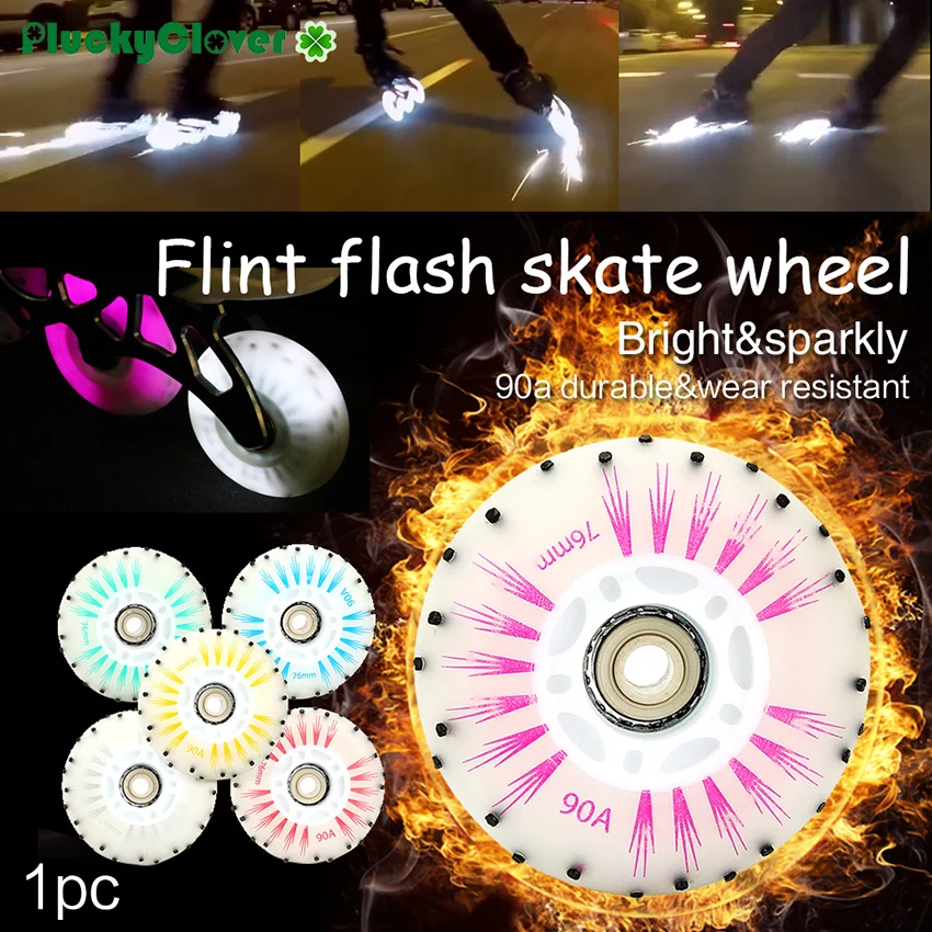 

1pc Fire Stone Flash Roller Skate Wheel 72mm 76mm 80mm Flint Flash Spark Inline Roller Slalom Skates Luminous Wheels Led light