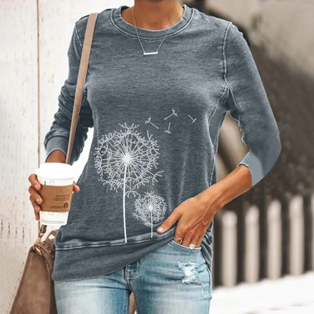 Женский свитер с круглым вырезом зимний модный Удобный длинным рукавом и принтом