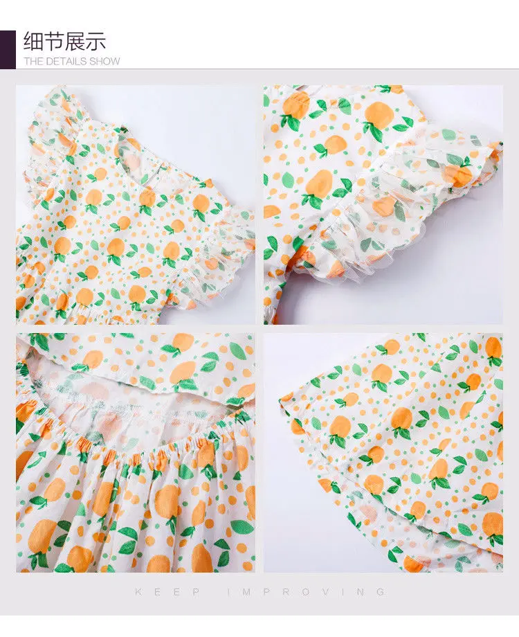 

Girls' Fashion Back Hollow Out Dress Orange Cotton Summer Clothing Children's Sleeveless dress Baby Girl Floral Princess dress