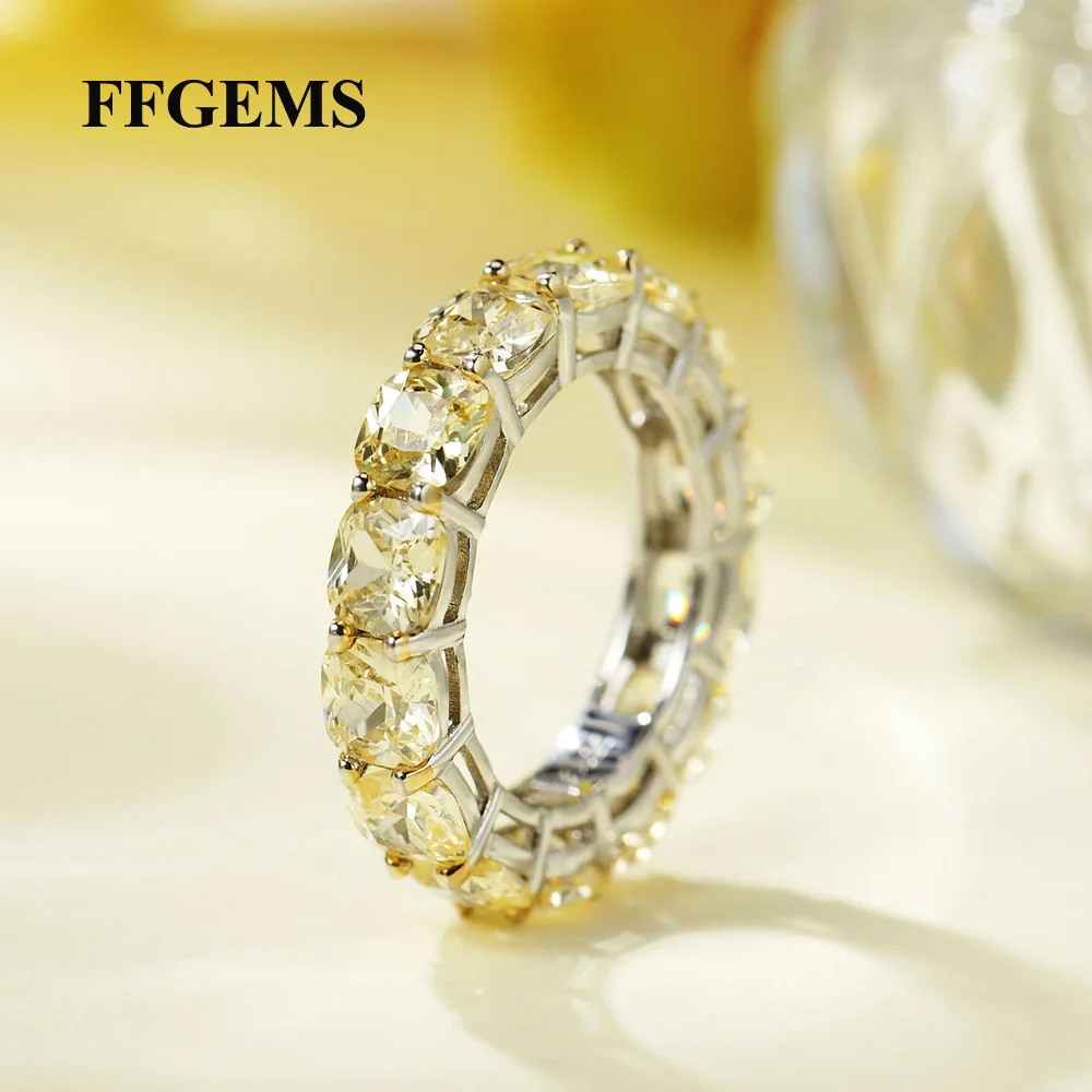 

100% Sterling 925 Silver Single Row Rings Sona Diamond Yellow Created Moissanite Fine Jewelry for Women Wedding Party Gift Box