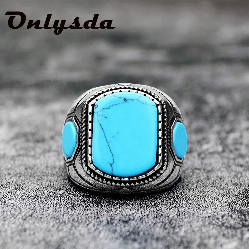 Женское Винтажное кольцо из натурального камня обручальное с синей бирюзой