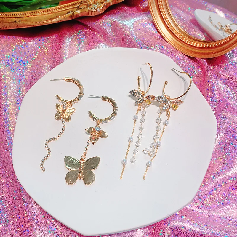 

Butterfly tassel earrings female celebrity temperament long earrings fashion silver needle earrings new 2020