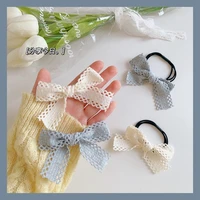 graceful girl hair rope lace grids scrunchie elastic hair bands for women soft bow ties ponytail holder hair clips accessories