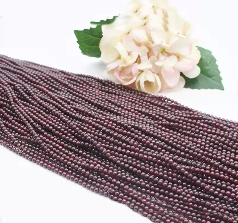 

4mm Natural Smooth Garnet Round stone beads For DIY Bracelet Necklace Jewelry Making Strand 15"