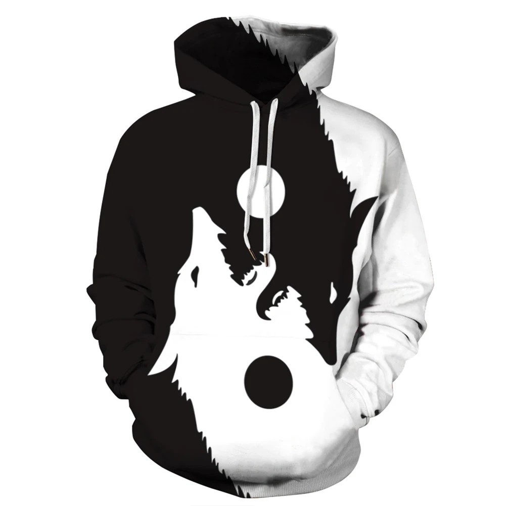 Модная блузка унисекс с длинными рукавами и надписью Yin Yang Wolf Толстовка