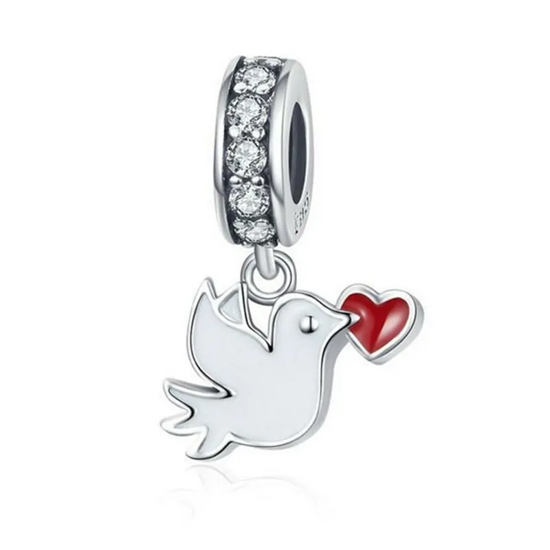 

Silver Heart Bird Charms Fit Women Beads Bracelets Jewelry Gift