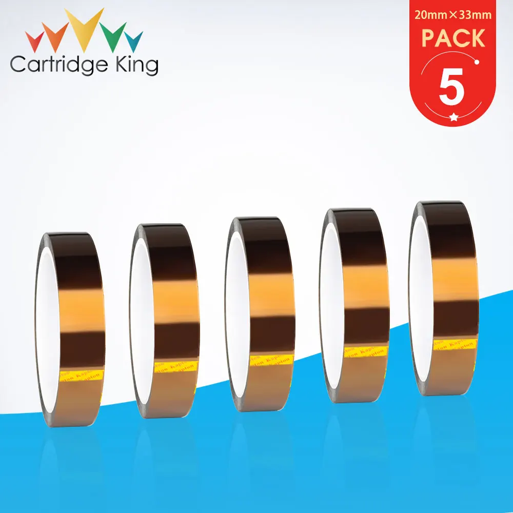 

5PK 20mm*33m High Temperature Tape Thermal Insulation Polyimide Adhesive Insulating Golden Finger Kapton Tape for 3D Printer