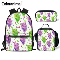 coloranimal school bags grape pattern print 3pcsset school backpacks children girls boys cool orthopedic schoolbag bookbags sac