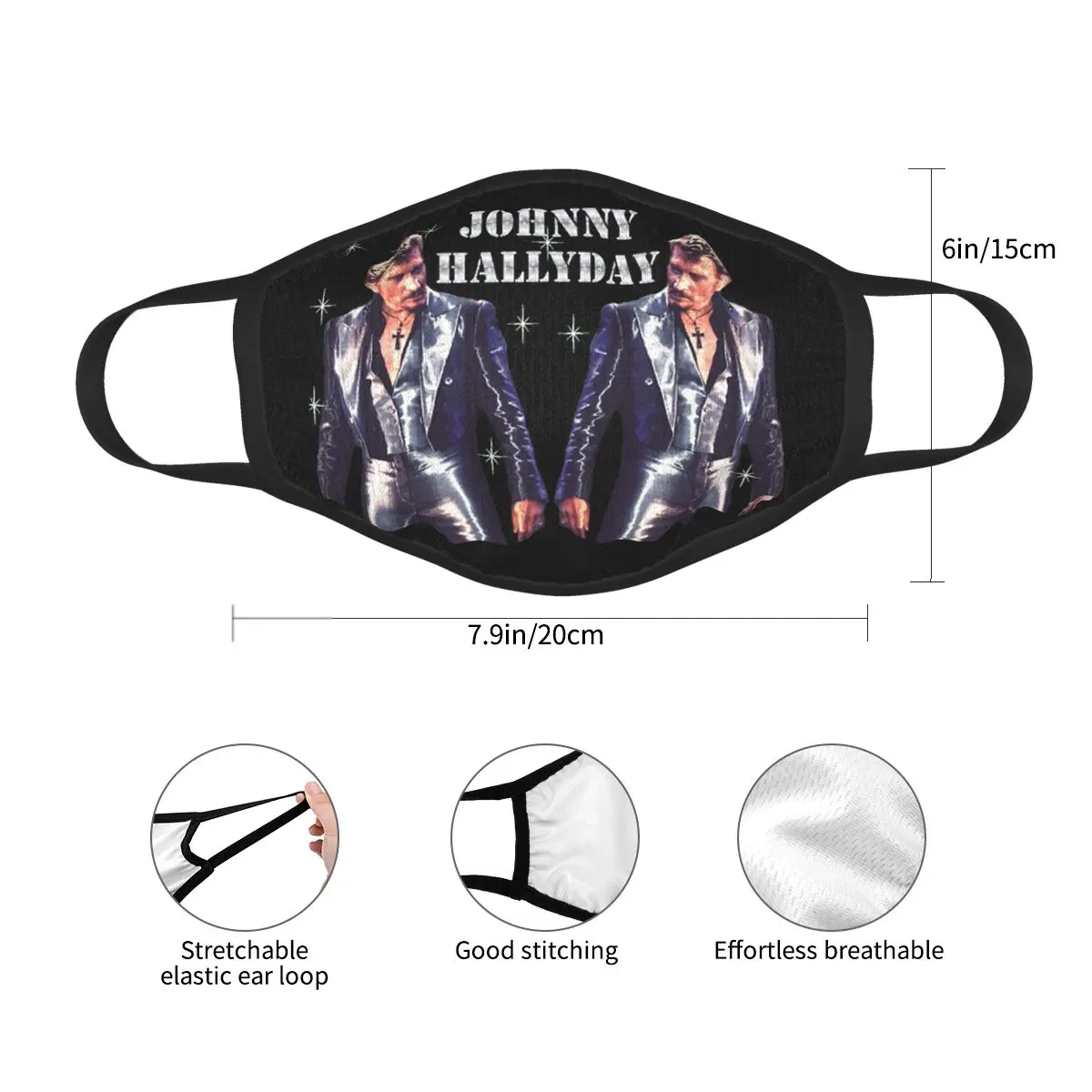 Johnny Hallyday Rock Music French Singer Reusable Face Mask Anti Haze Protection Respirator Mouth Muffle | Аксессуары для одежды