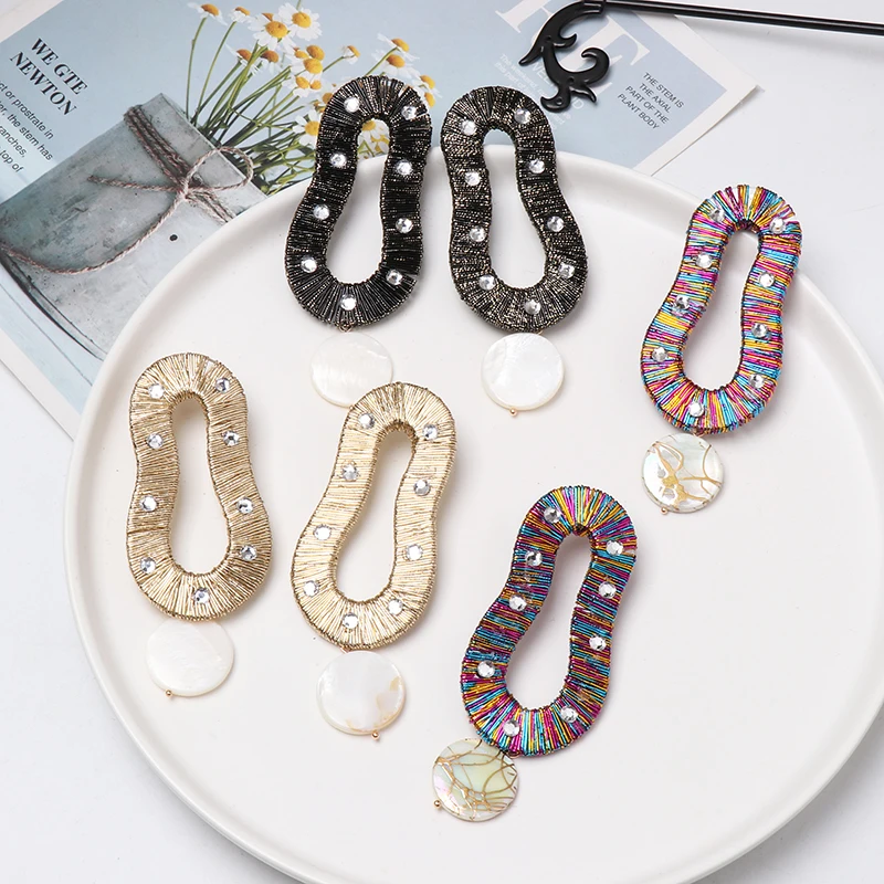 Классические женские серьги полые Черное золото разноцветный кулон длинные