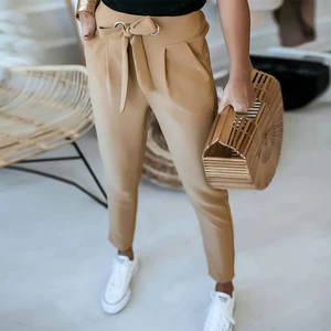 Женские весенние брюки 2021, женские офисные однотонные женские брюки с высокой талией, модные прямые брюки с поясом для женщин