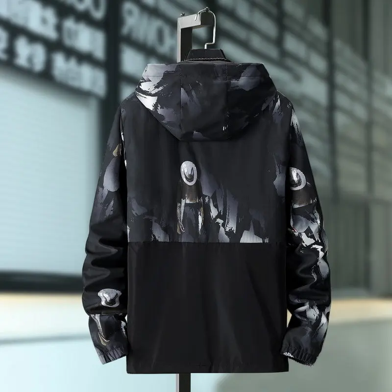 Открытый куртка 120 кг Цвет: черный Большие размеры плюс 6XL 7XL мужские ветровки с