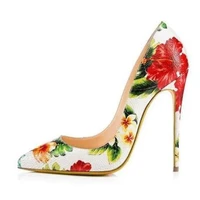 sexy flower printed high heel shoes floral leather patchwork stiletto heels pointed toe dress shoes big size 13 drop ship