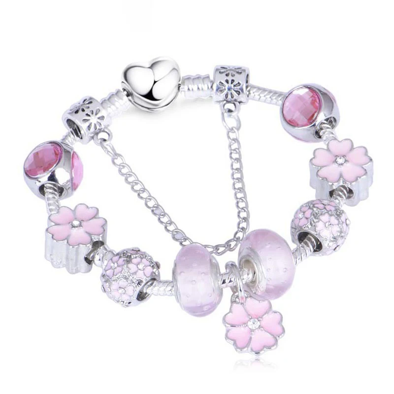 2020 небольшой свежий браслет с магнолией Сковорода в семейном стиле Розовый Дейзи