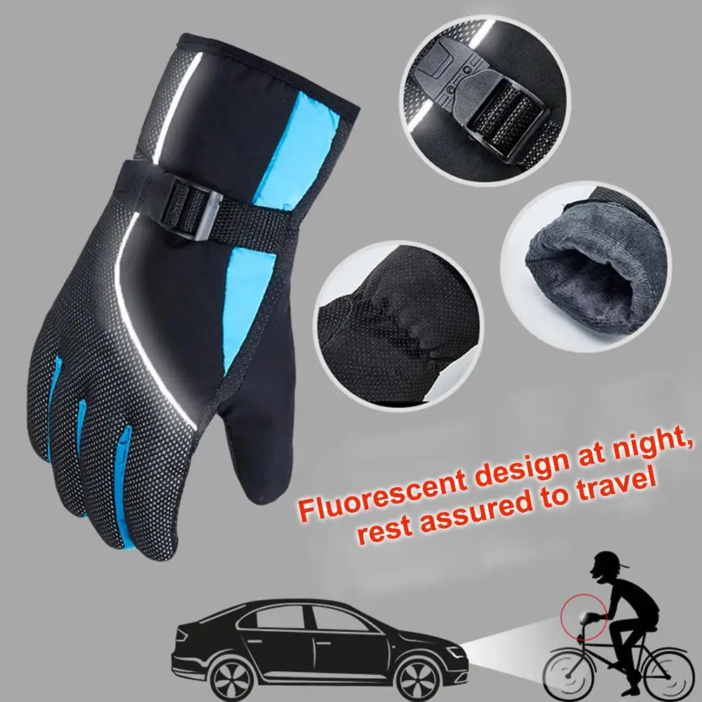 

Touch Screen Gloves Winter Outdoor Night Reflective Driving Winter Warm Gloves Windproof Splash-proof Riding Mittens