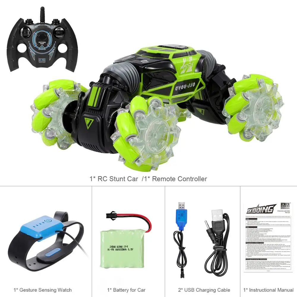 GoolRC 4WD RC трюк автомобиль часы Датчик жестов управление деформируемый электрический RC Дрифт автомобиль трансформатор автомобиль игрушка для ребенка с светодиодный светильник - Цвет: Green